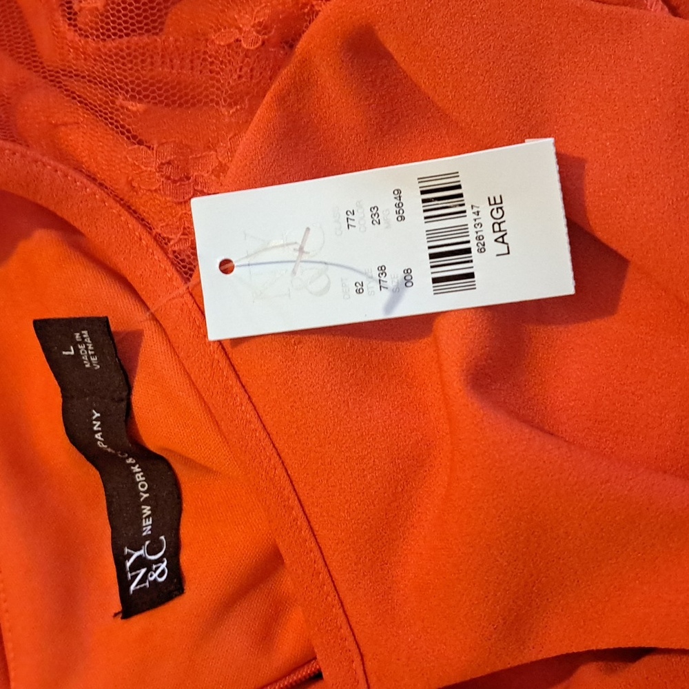 New York & Company Vibrant Orange Midi Dress, Orange, Size L - Picture 7 of 9